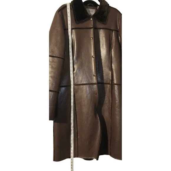 Pele For Outerwear Brown Faux Shearling Leather Long Coat Womens Size Large - Picture 7 of 10